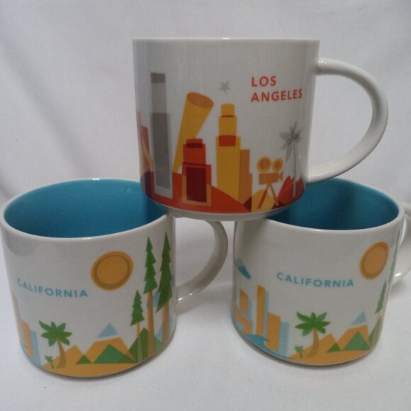 Starbucks You Are Here Series California Los Angeles 12 oz Mug Cup Set 3